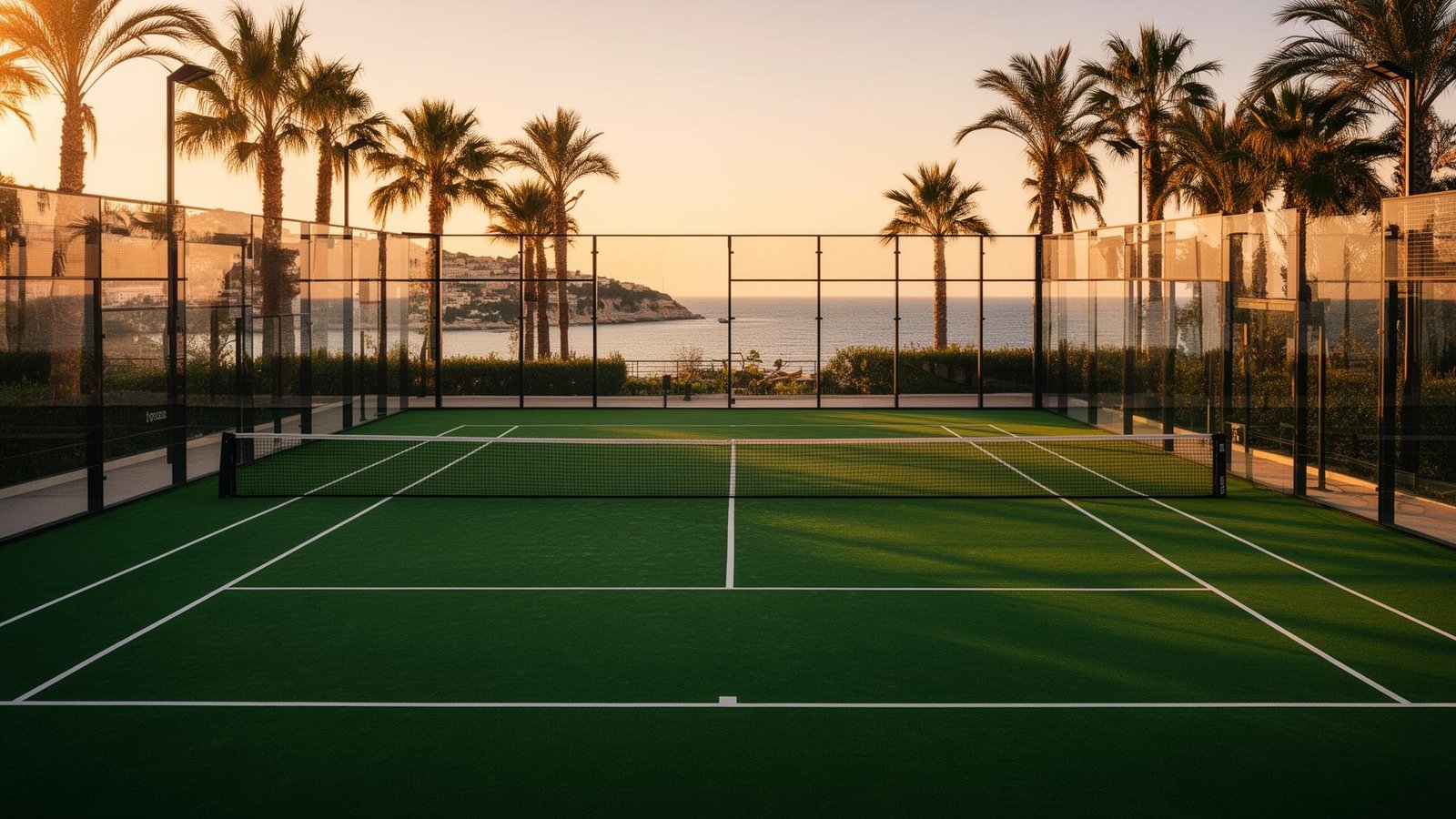Terrain de padel sur la Côte d'Azur au coucher du soleil